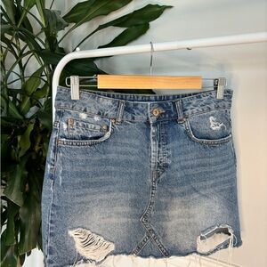 Zara Blue Distressed Mini Skirt